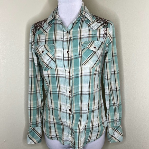 The Sherry Cervi Collection Western Shirt SMALL Pearl Snap Plaid Embroidered - Picture 1 of 8
